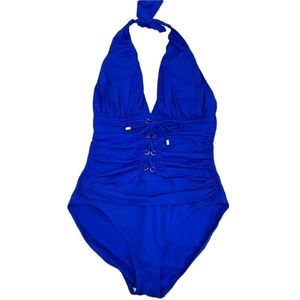 Blue Rod Beattie blue lace up halter maillot 14